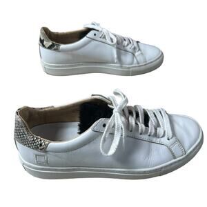 D.A.T.E. White Snakeskin Heel Faux Fur Tongue Sneakers Size 7